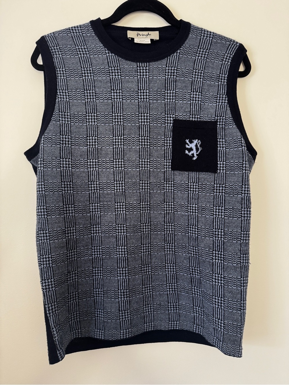 Vintage Pringle of Scotland Sweater Vest Plaid Houndstooth Preppy Merino Wool L